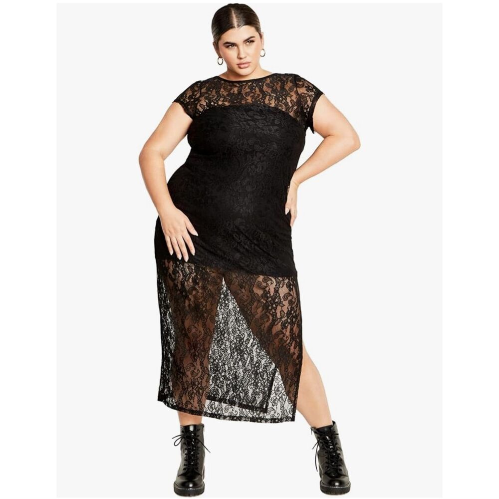 NEW City Chic Plus Size Maxi Cassie LACE Black 16 S
